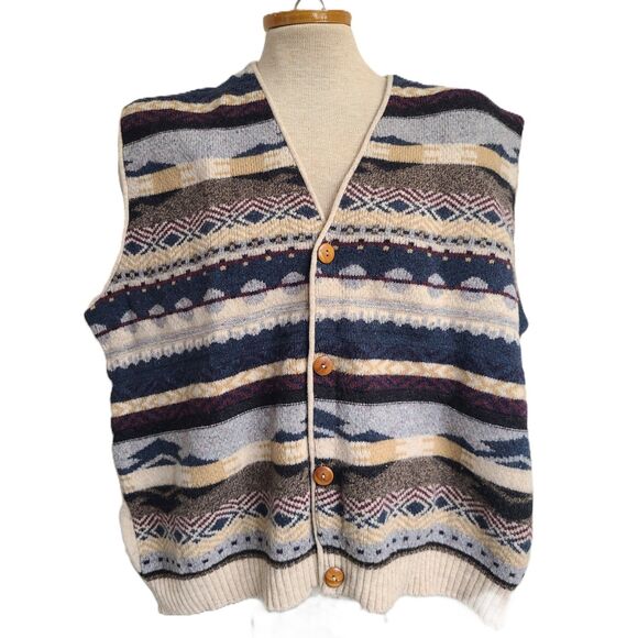 Woolcraft 100% Wool XL Button Grandpa Cabin Sweater Vest Retro Rustic Scandi - Picture 1 of 10